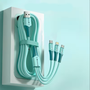 3 in 1 66W USB C Fast Charging Cable in Sky Blue