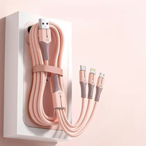 3 in 1 66W USB C Fast Charging Cable in Candy Pink